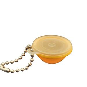 Vintage Tupperware Mini Lidded Bowl Keychain Orange Yellow Ball Chain Keychain